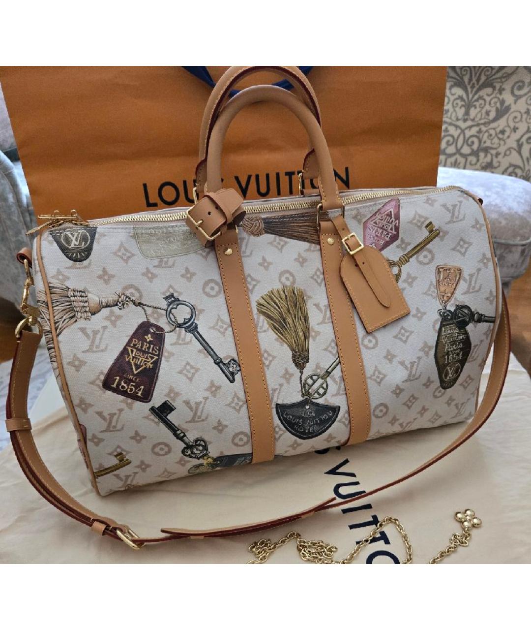 LOUIS VUITTON Бежевая кожаная дорожная/спортивная сумка, фото 9