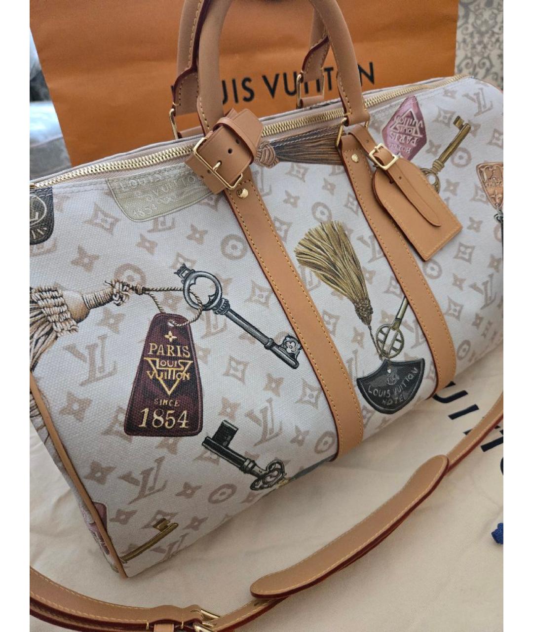 LOUIS VUITTON Бежевая кожаная дорожная/спортивная сумка, фото 2