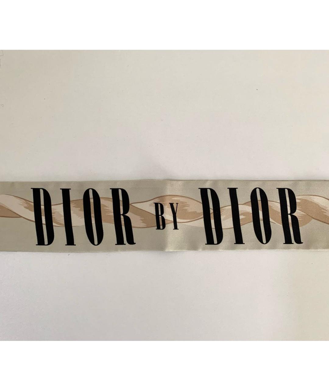 CHRISTIAN DIOR Бежевый шелковый шарф, фото 4