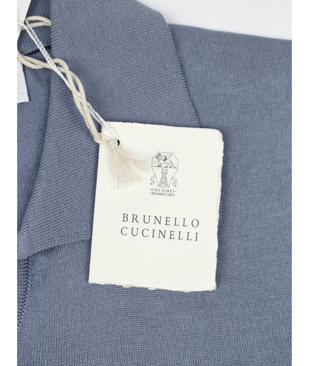 BRUNELLO CUCINELLI Голубое хлопковое поло с коротким рукавом, фото 4
