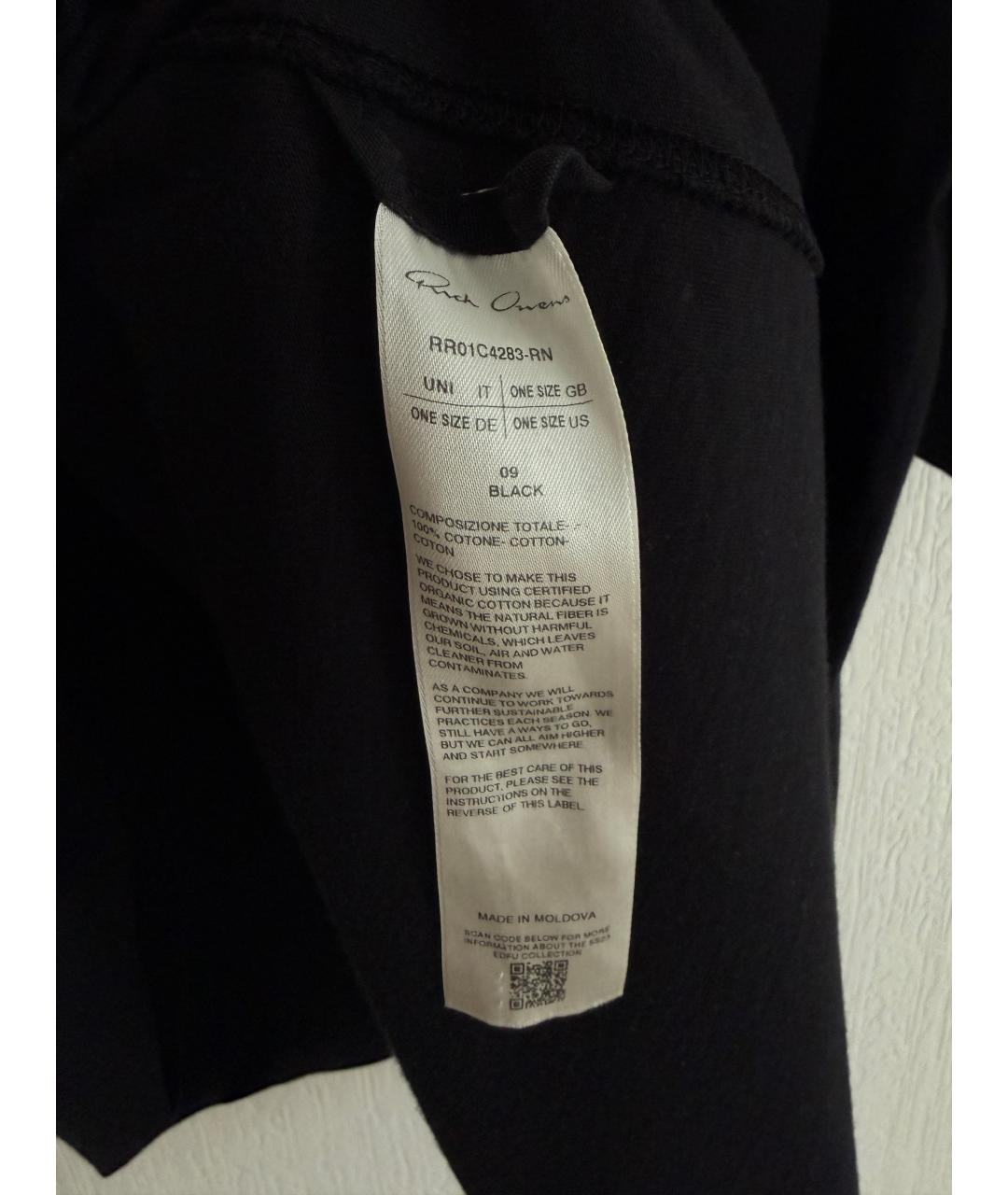RICK OWENS Черная хлопковая футболка, фото 4