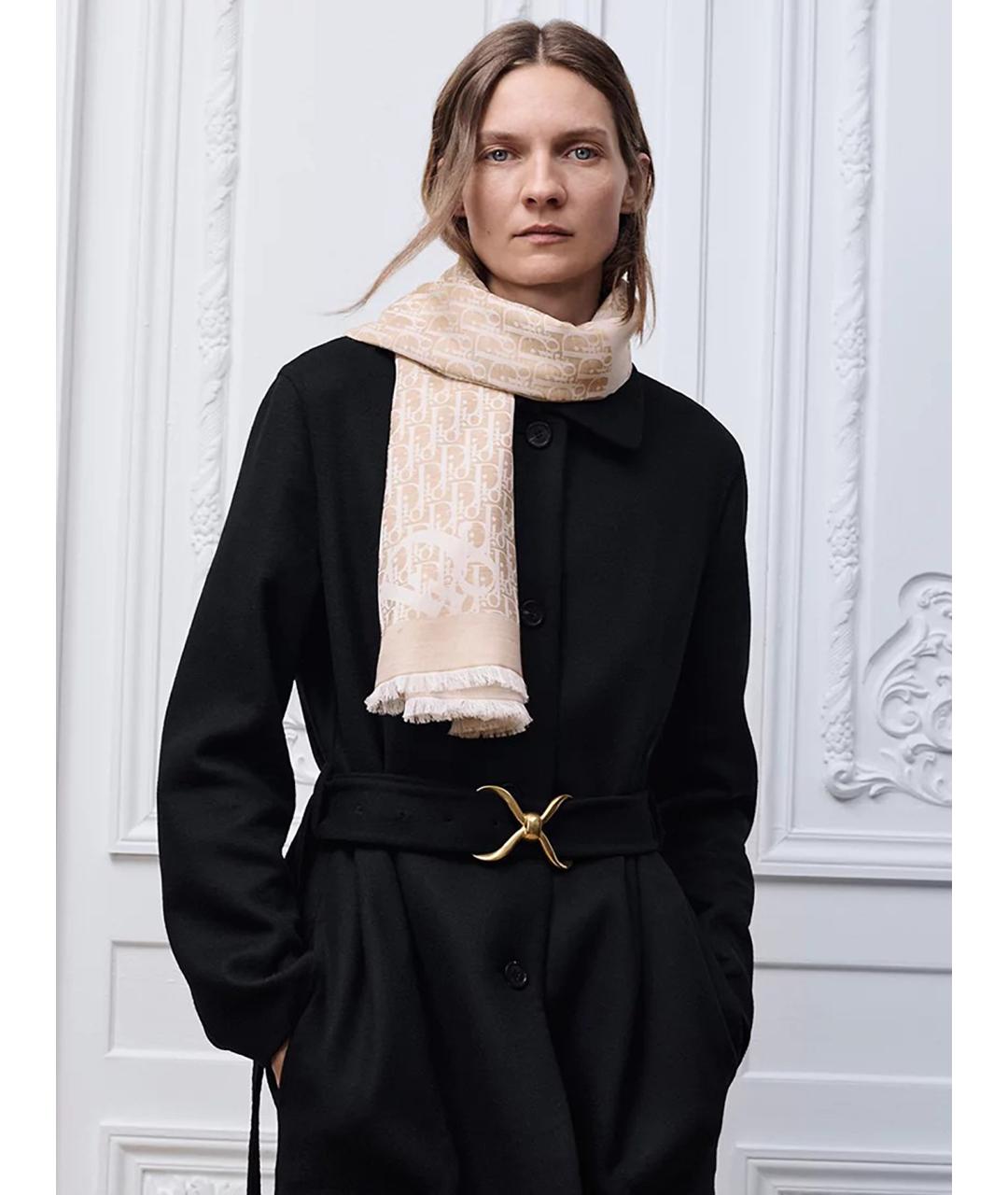 CHRISTIAN DIOR Бежевый хлопковый шарф, фото 2