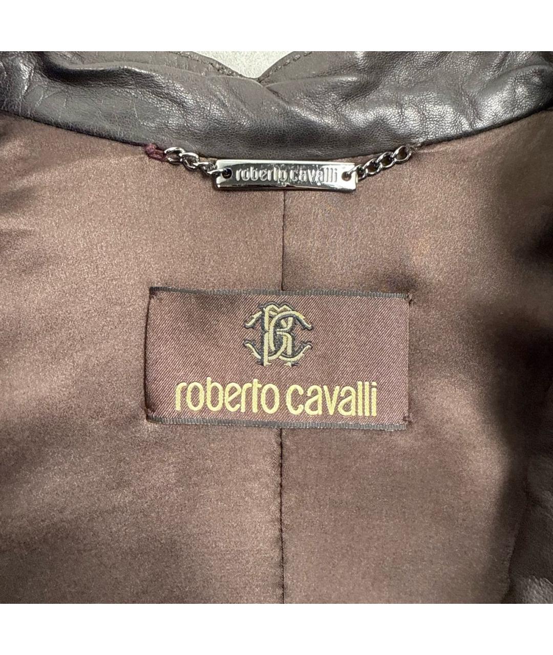 ROBERTO CAVALLI Коричневая кожаная куртка, фото 4