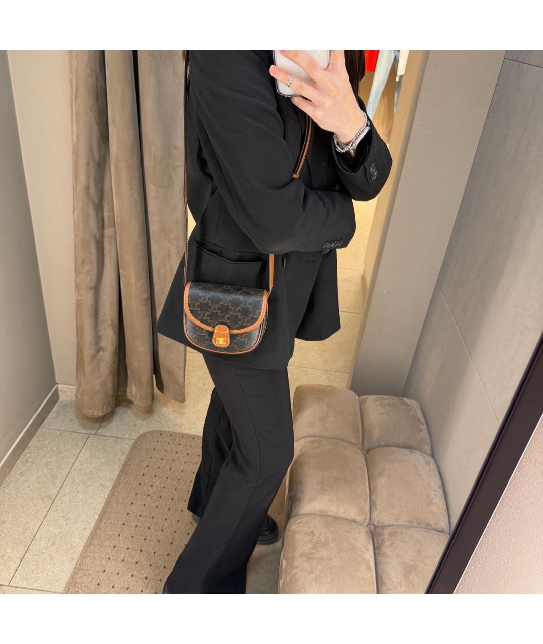 CELINE Коричневая кожаная сумка через плечо, фото 5