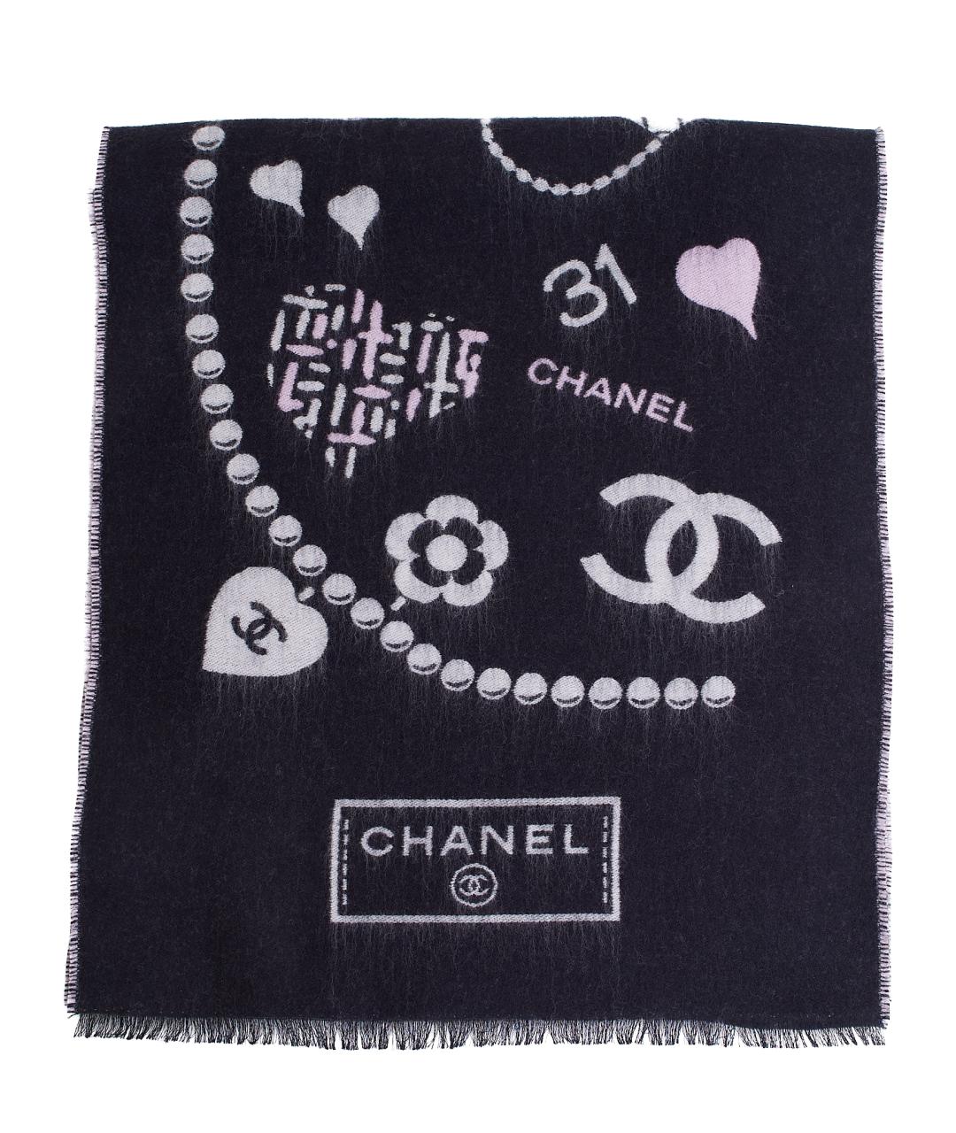 CHANEL Черный шерстяной шарф, фото 1