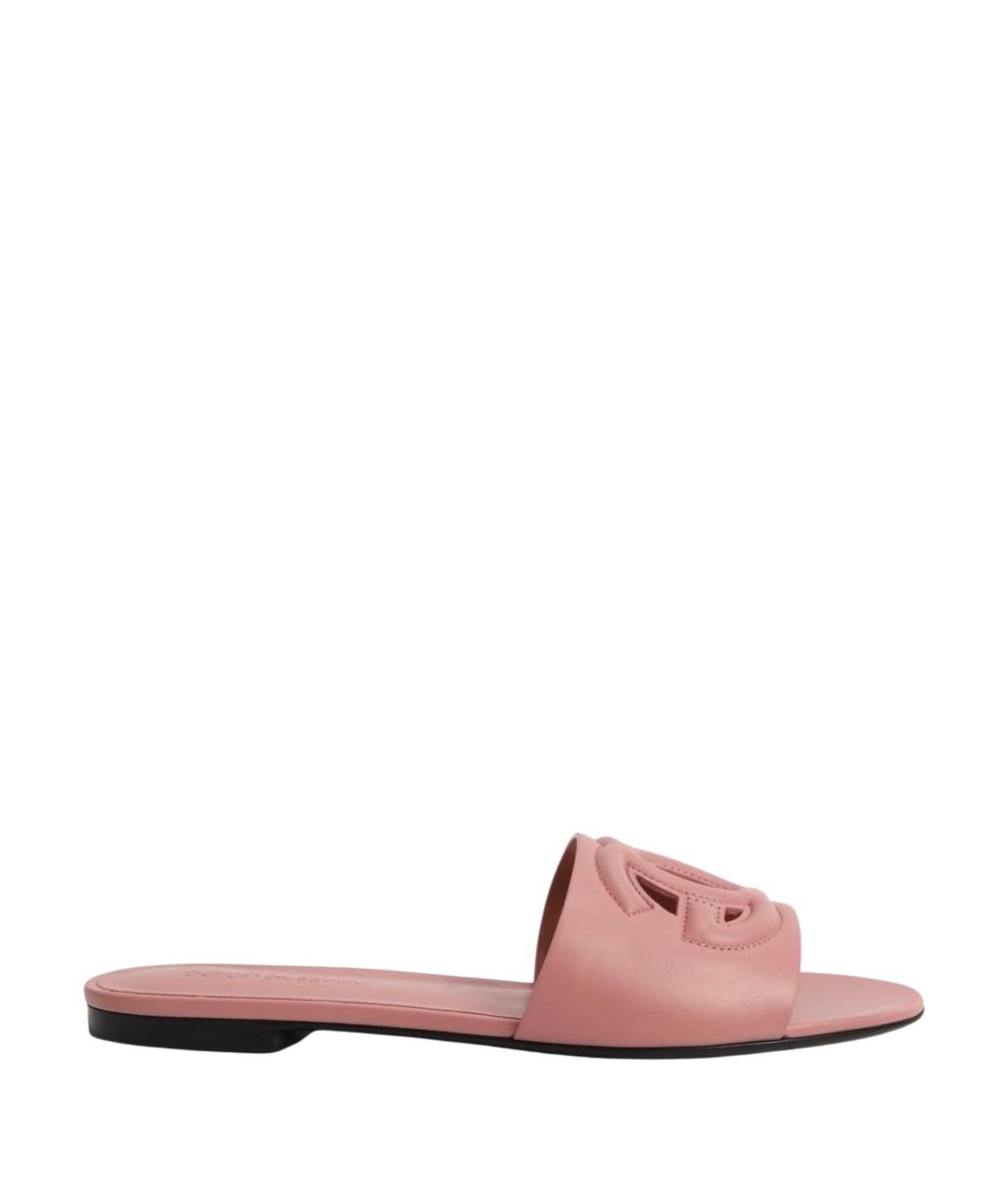 DOLCE&GABBANA Розовые кожаные шлепанцы, фото 1