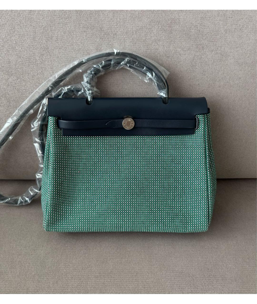 HERMES Зеленая тканевая сумка через плечо, фото 2