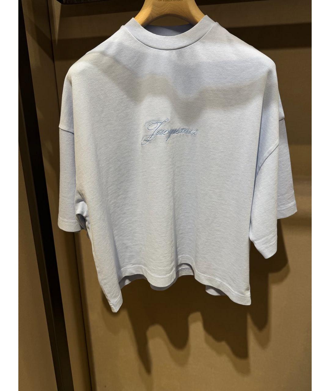 JACQUEMUS Голубая хлопковая футболка, фото 4