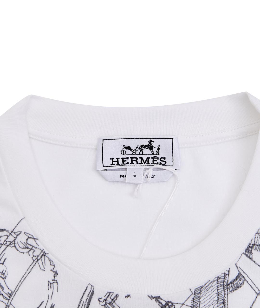 HERMES Белая хлопковая футболка, фото 7