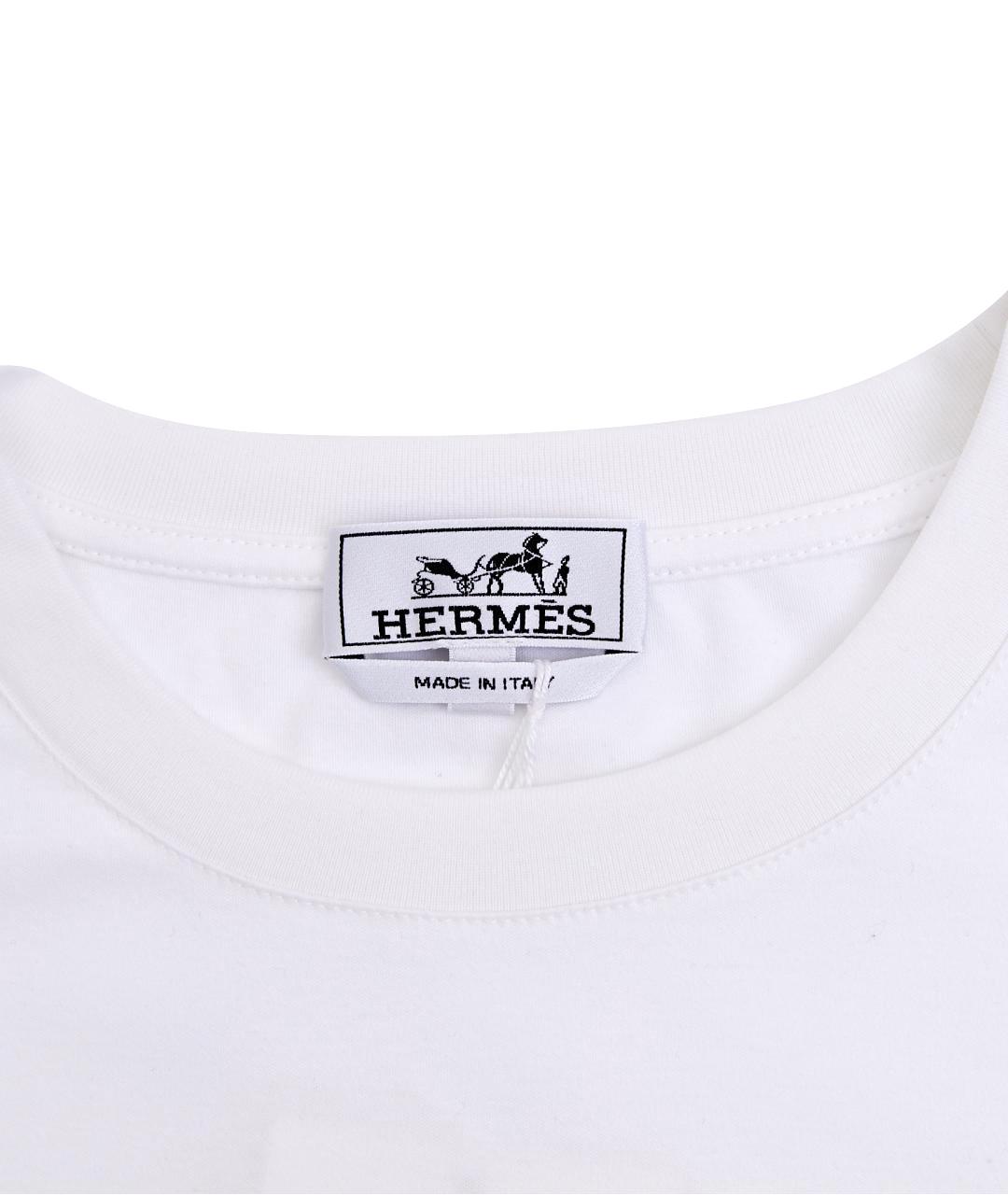 HERMES Белая хлопковая футболка, фото 7