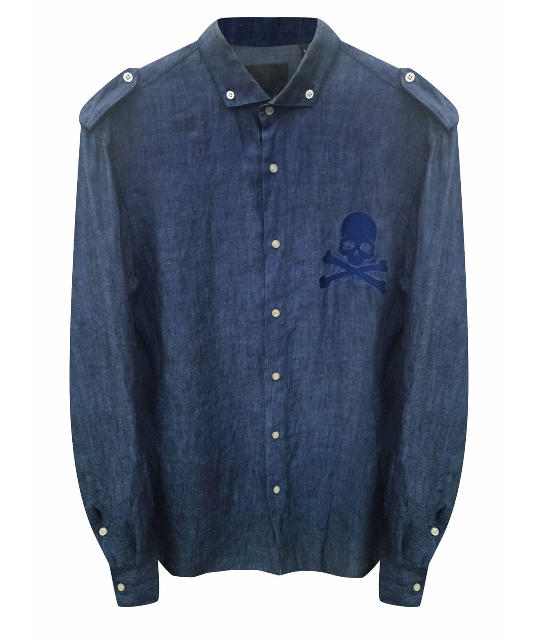 PHILIPP PLEIN Синяя льняная кэжуал рубашка, фото 1