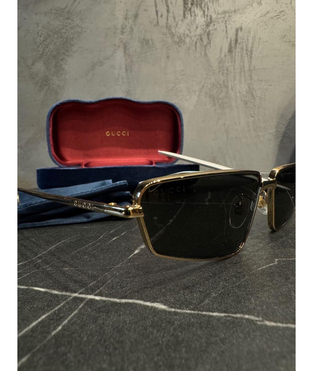 GUCCI Золотые металлические солнцезащитные очки, фото 6