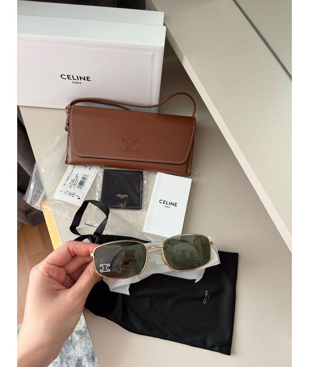 CELINE Золотые металлические солнцезащитные очки, фото 4