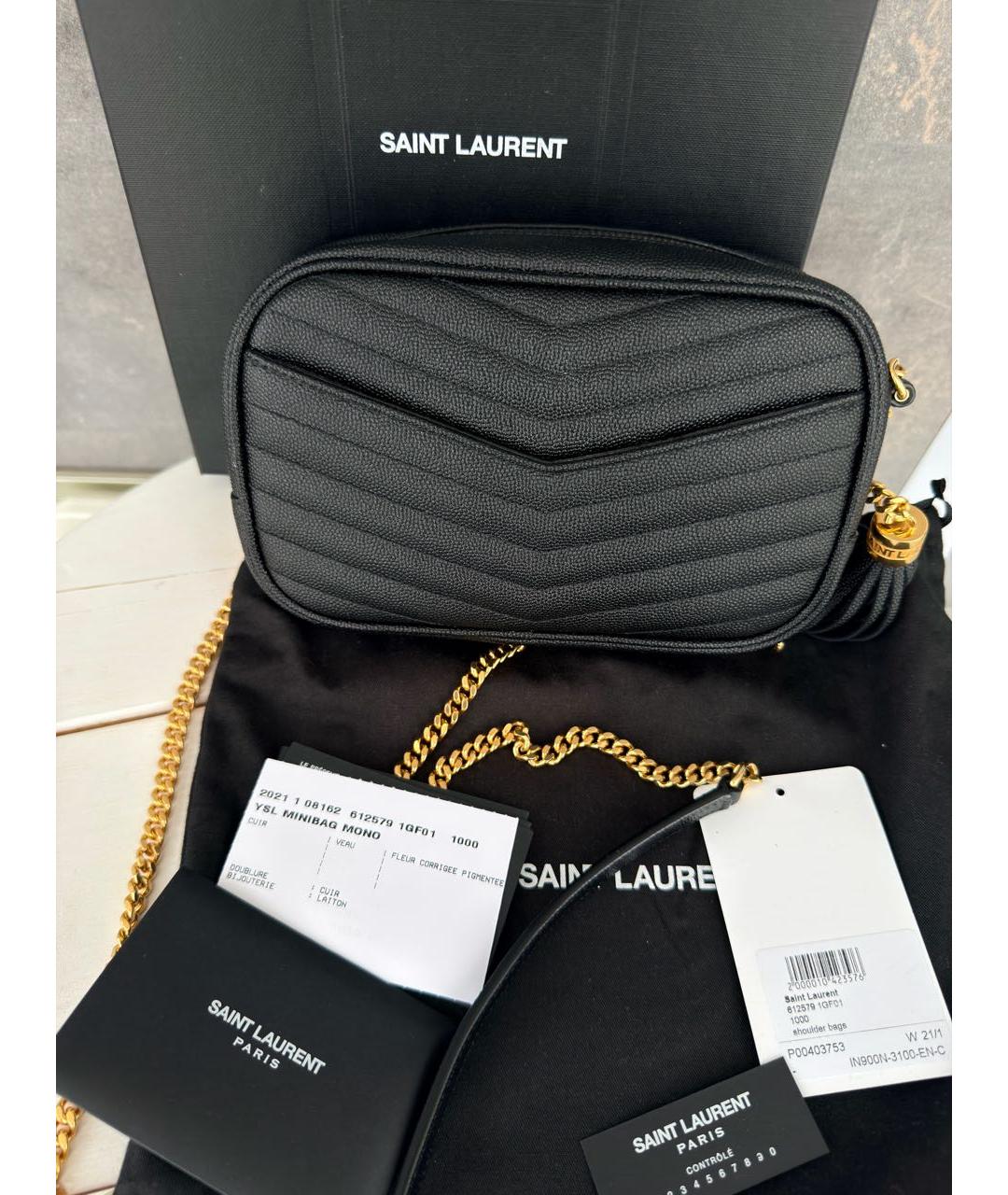 SAINT LAURENT Черная кожаная сумка через плечо, фото 3