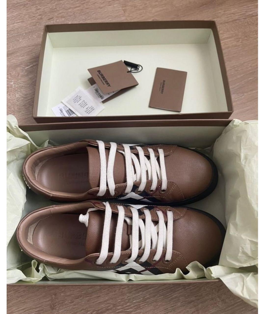 BURBERRY Коричневые кожаные кеды, фото 3