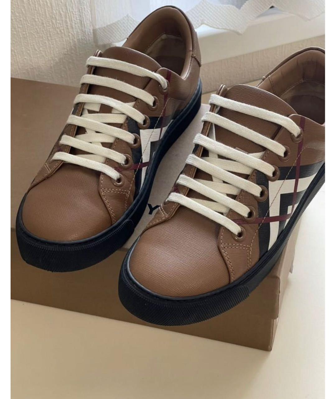 BURBERRY Коричневые кожаные кеды, фото 2