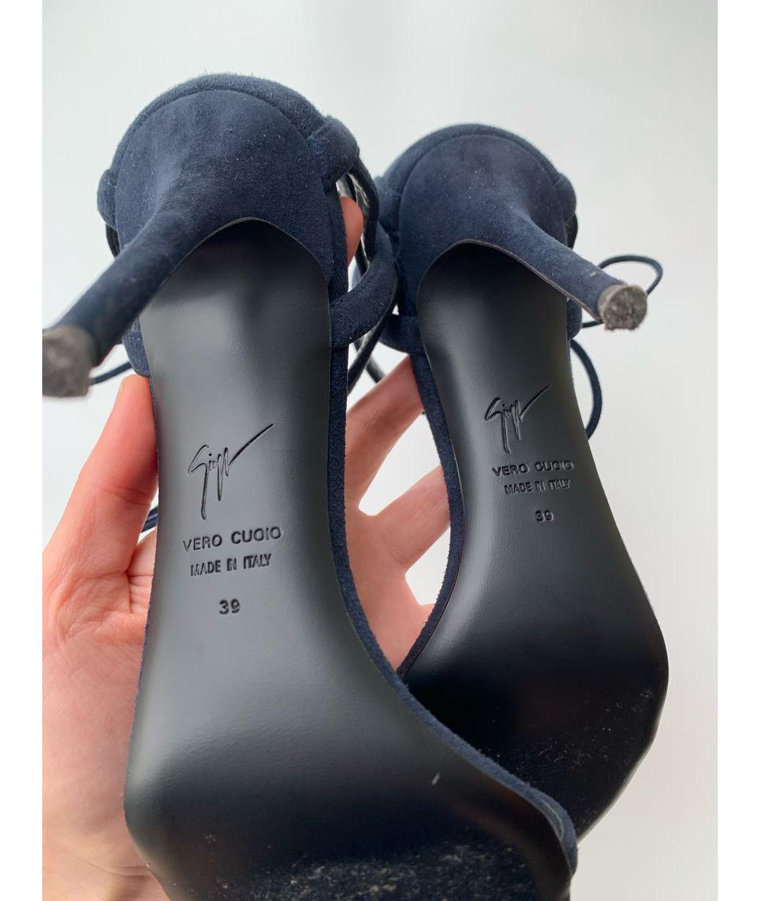 GIUSEPPE ZANOTTI DESIGN Темно-синие замшевые босоножки, фото 6