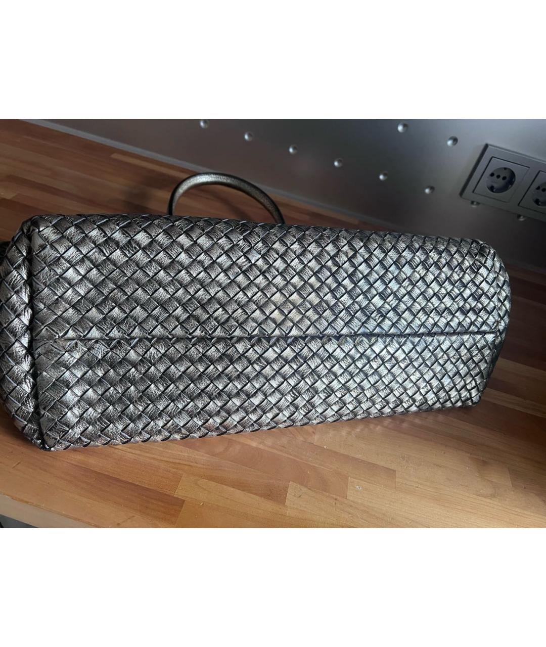 BOTTEGA VENETA Серебряная кожаная сумка тоут, фото 3