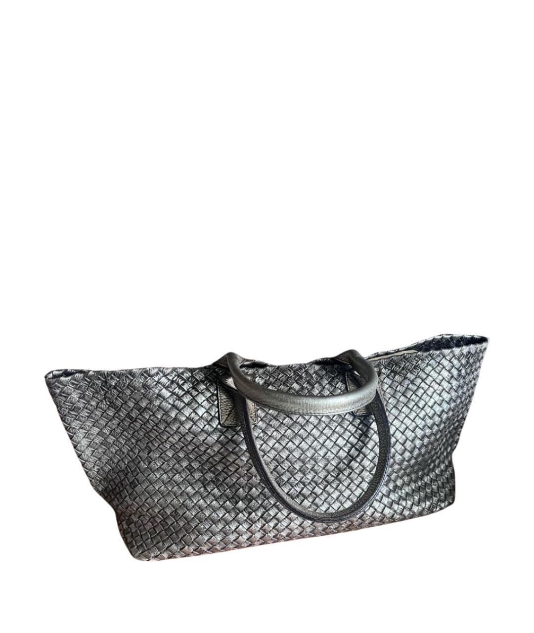 BOTTEGA VENETA Серебряная кожаная сумка тоут, фото 1