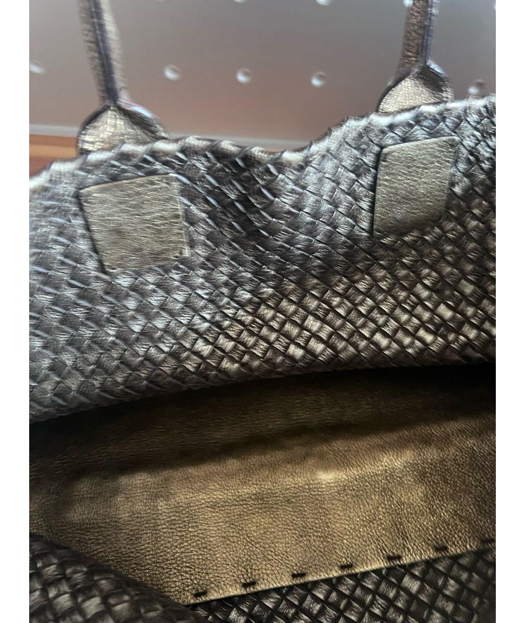 BOTTEGA VENETA Серебряная кожаная сумка тоут, фото 4