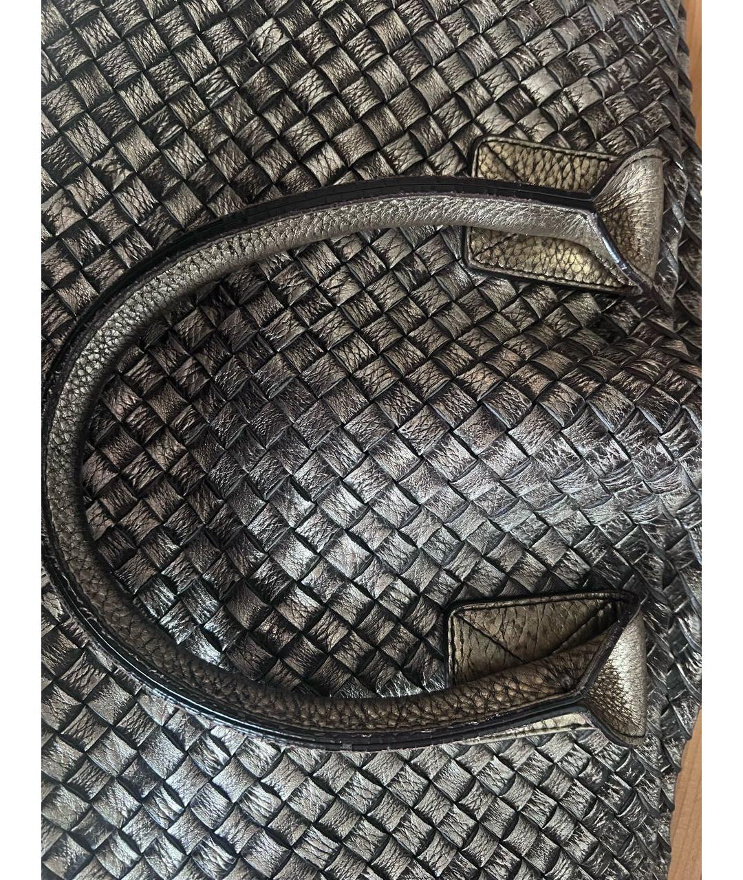 BOTTEGA VENETA Серебряная кожаная сумка тоут, фото 5