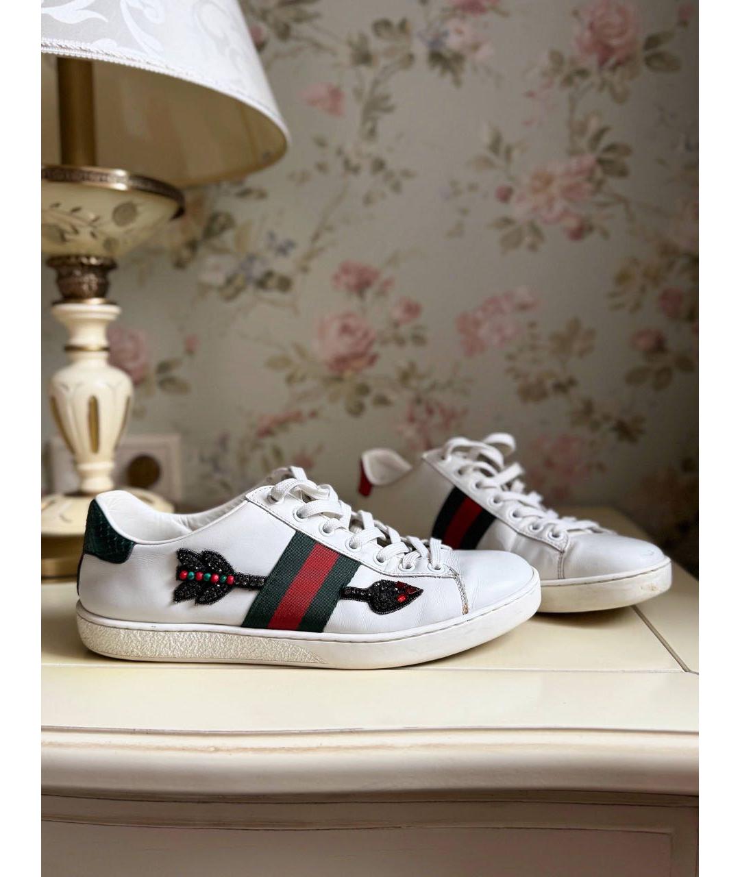 GUCCI Белые кожаные кеды, фото 8