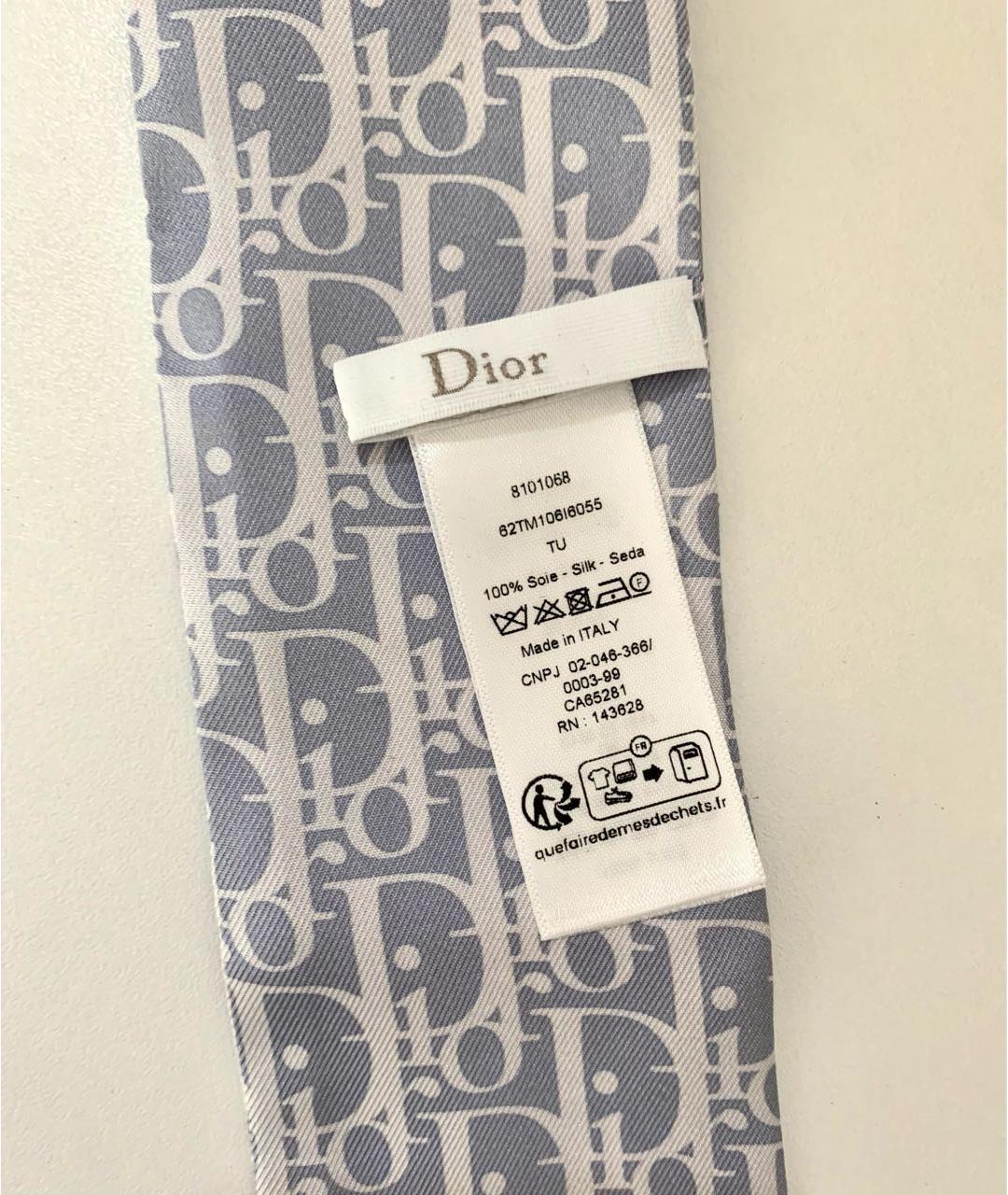 CHRISTIAN DIOR Голубой шелковый шарф, фото 3
