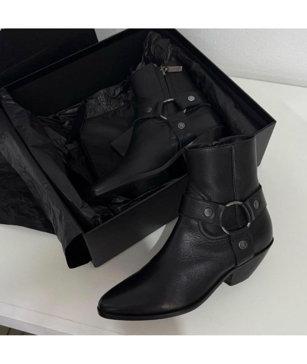 SAINT LAURENT Черные кожаные полусапоги, фото 9