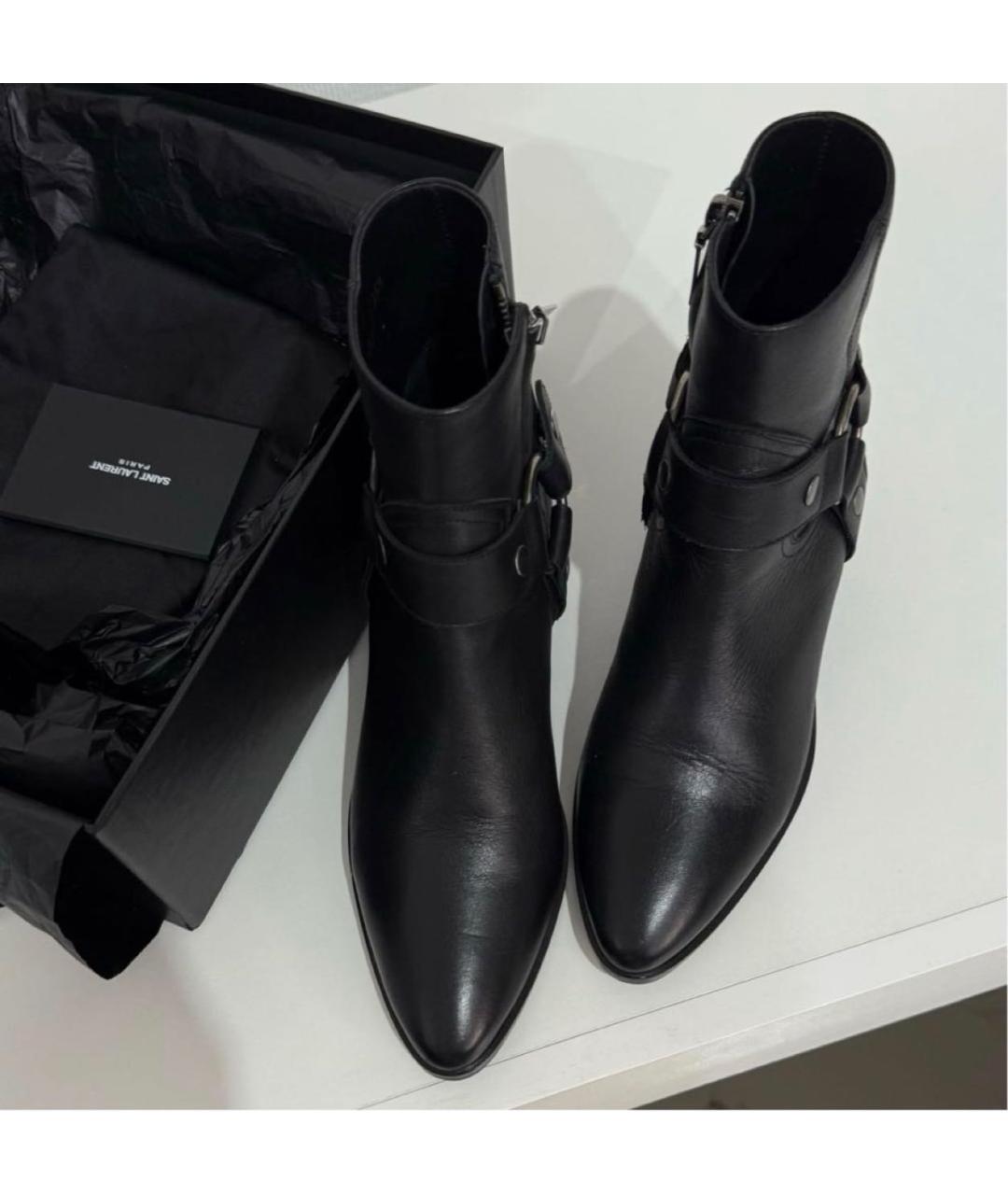 SAINT LAURENT Черные кожаные полусапоги, фото 2