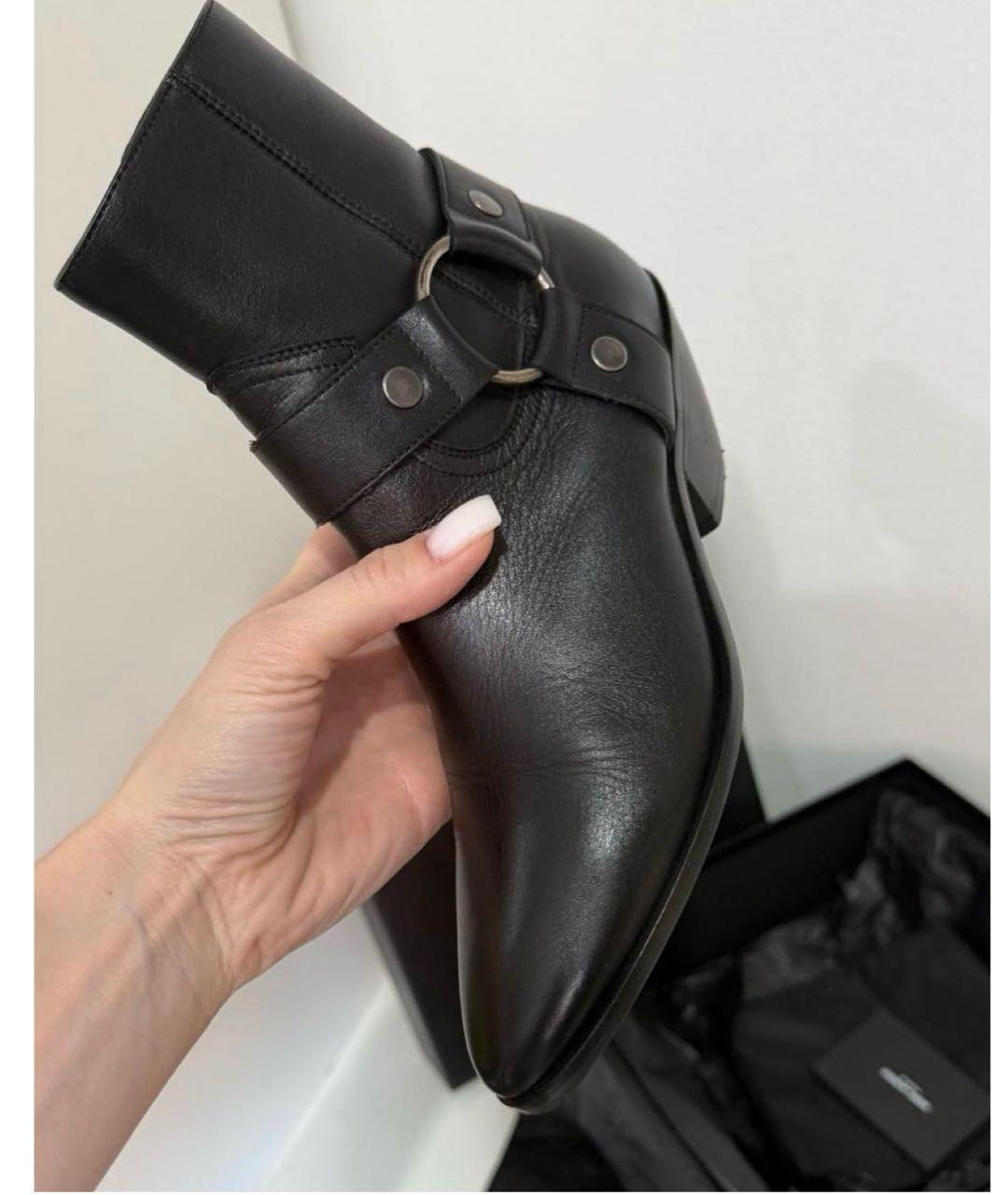 SAINT LAURENT Черные кожаные полусапоги, фото 3