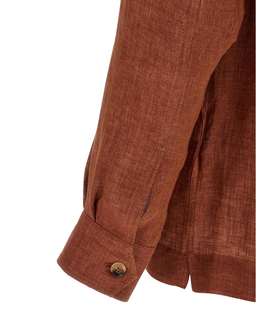 BRUNELLO CUCINELLI Коричневая льняная кэжуал рубашка, фото 4
