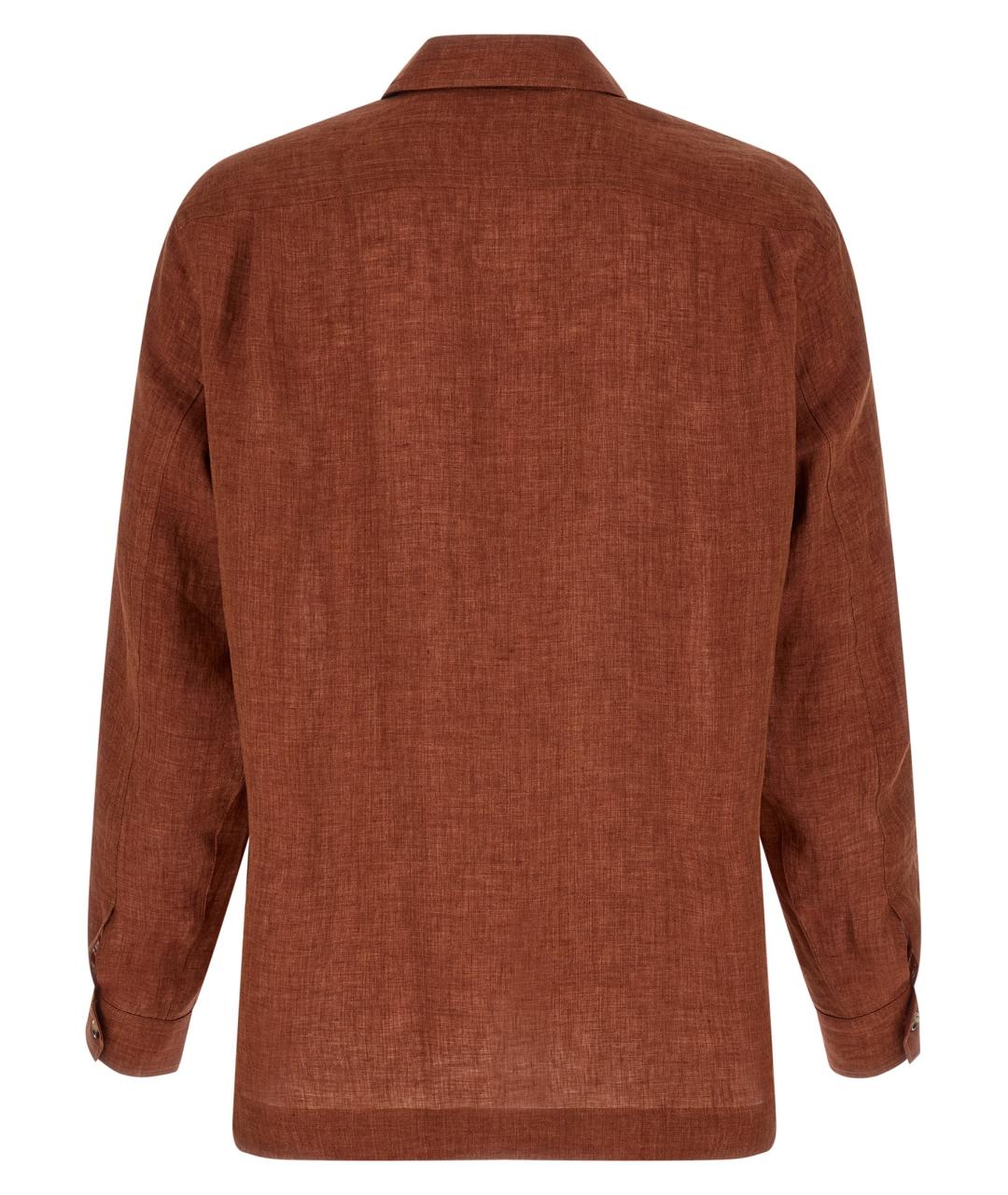 BRUNELLO CUCINELLI Коричневая льняная кэжуал рубашка, фото 2