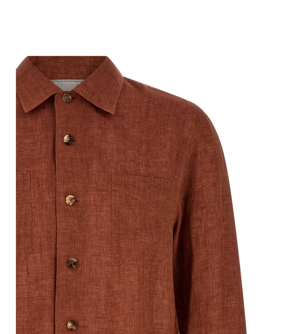 BRUNELLO CUCINELLI Коричневая льняная кэжуал рубашка, фото 3