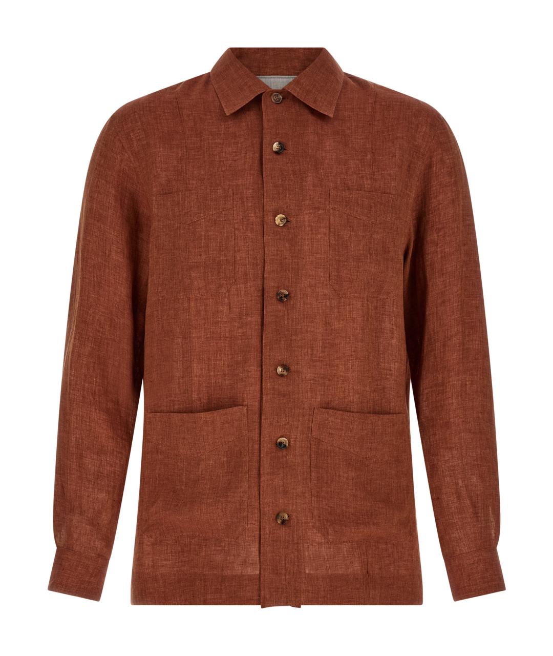 BRUNELLO CUCINELLI Коричневая льняная кэжуал рубашка, фото 1