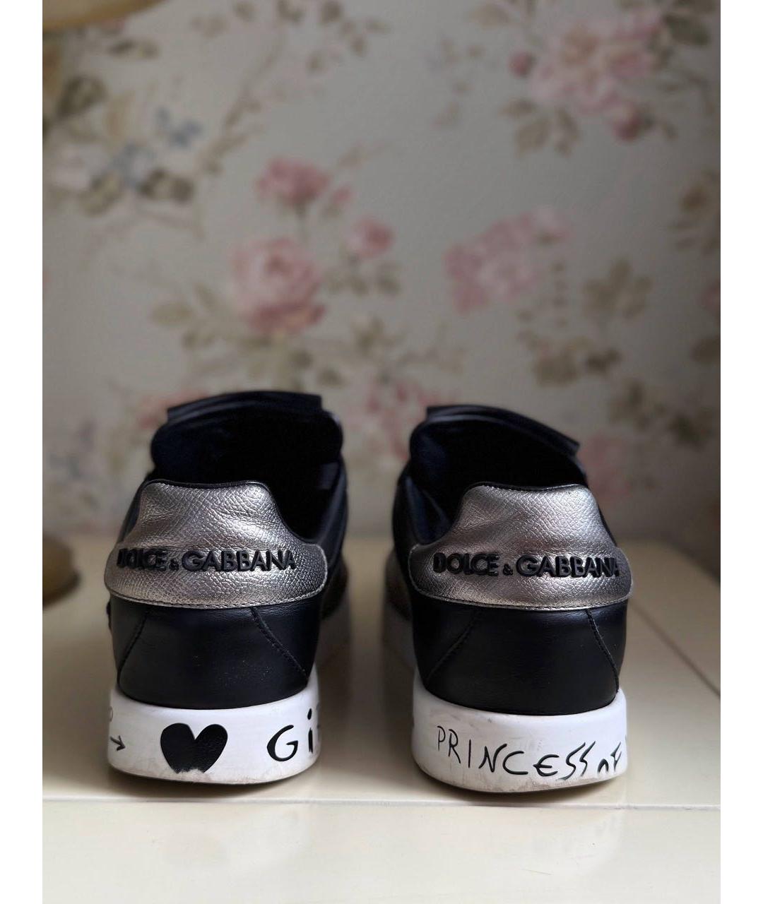 DOLCE&GABBANA Черные кожаные кеды, фото 4