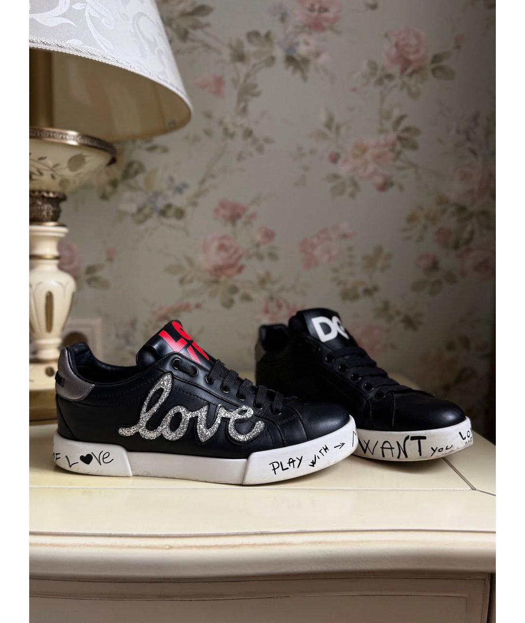 DOLCE&GABBANA Черные кожаные кеды, фото 7