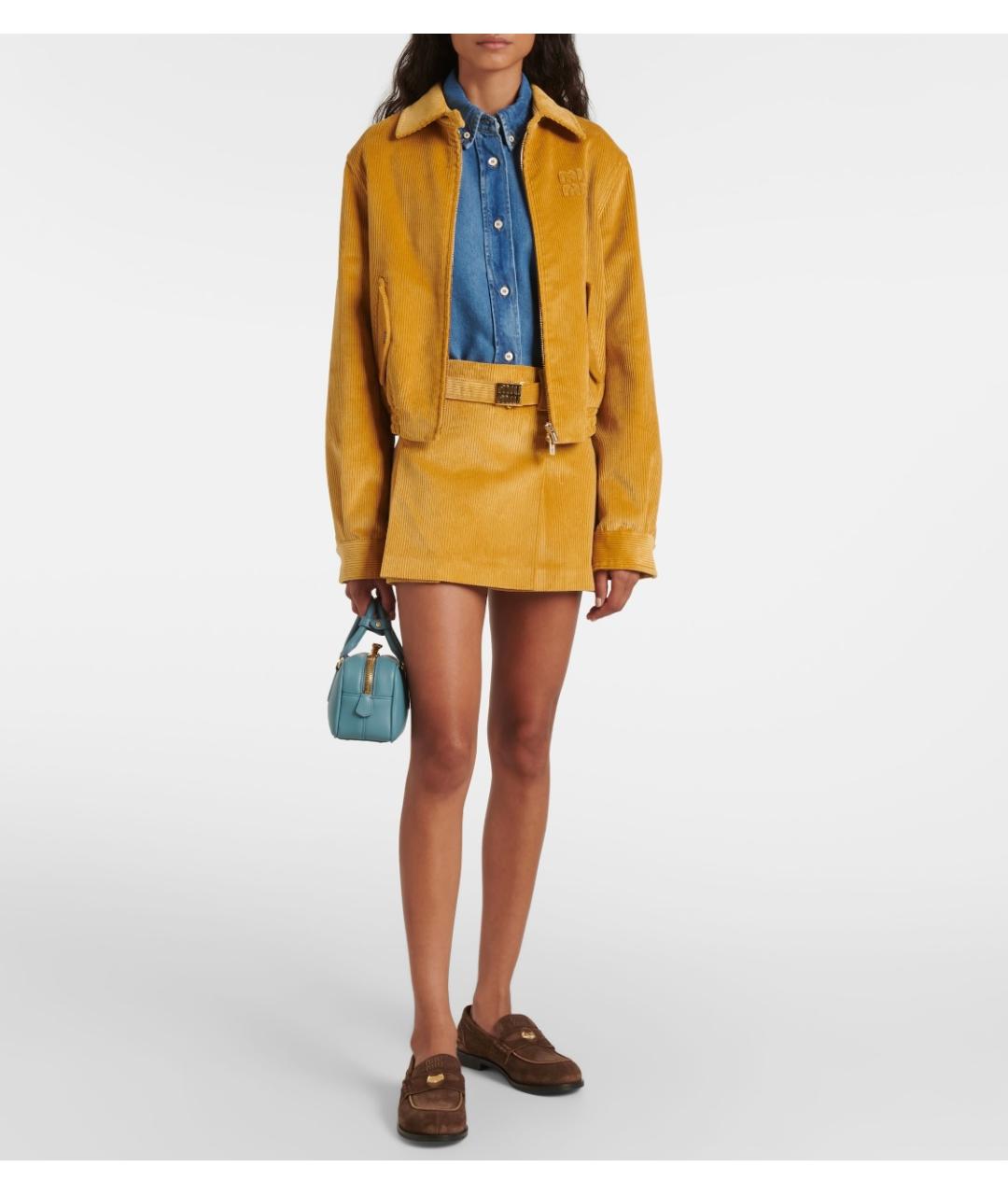 MIU MIU Желтая хлопковая юбка мини, фото 3
