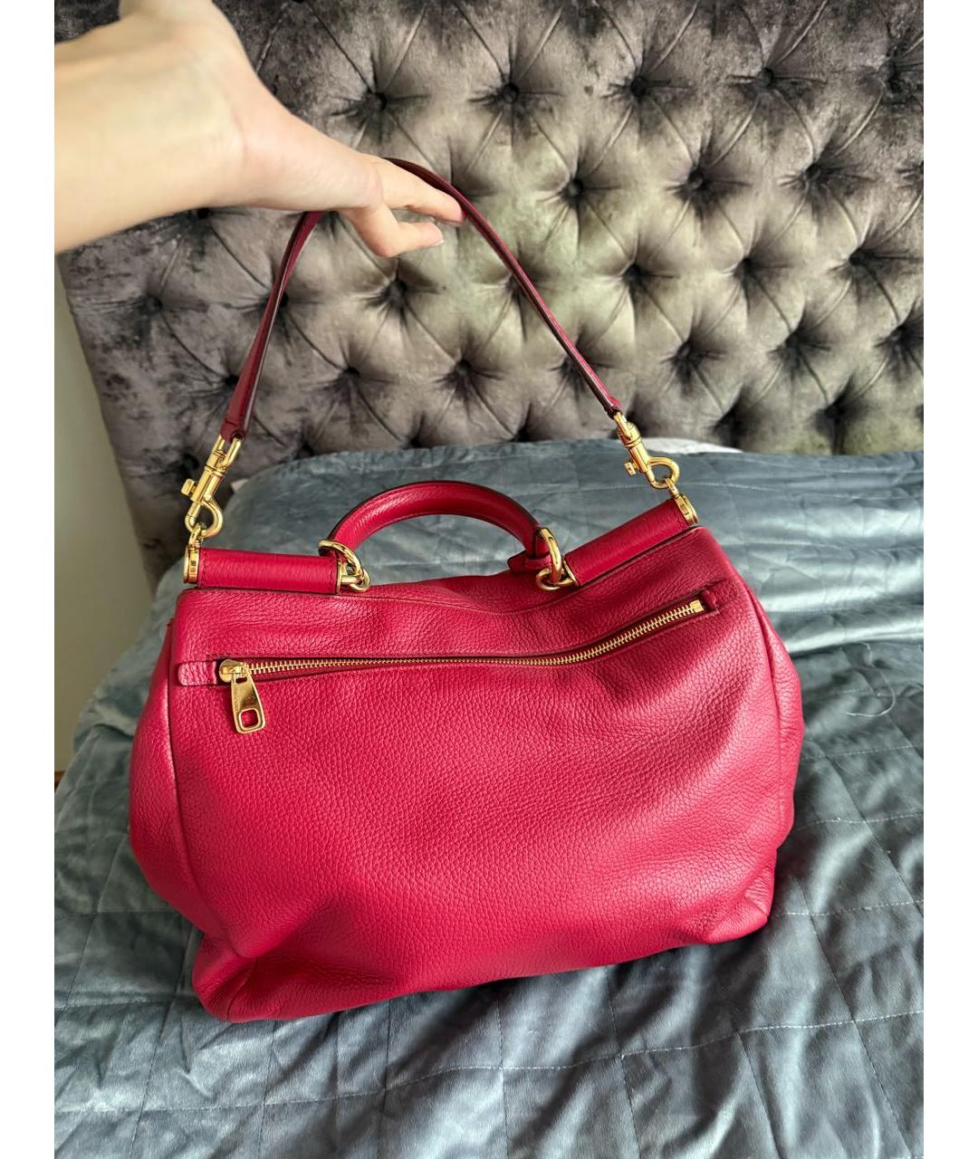 DOLCE&GABBANA Красная кожаная сумка с короткими ручками, фото 2