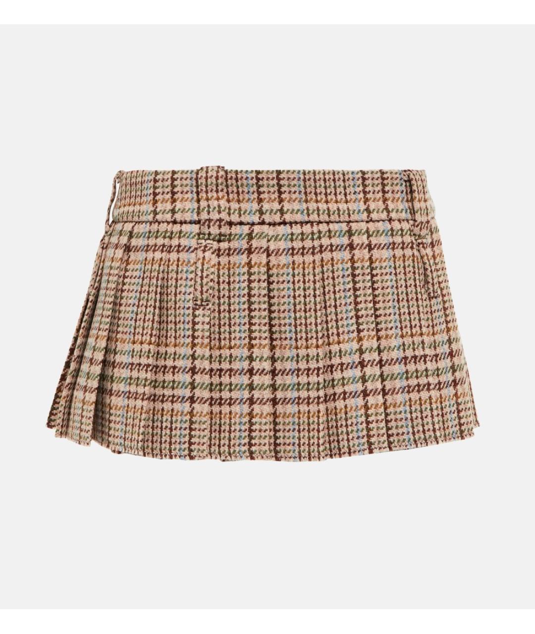 MIU MIU Бежевая шерстяная юбка мини, фото 7