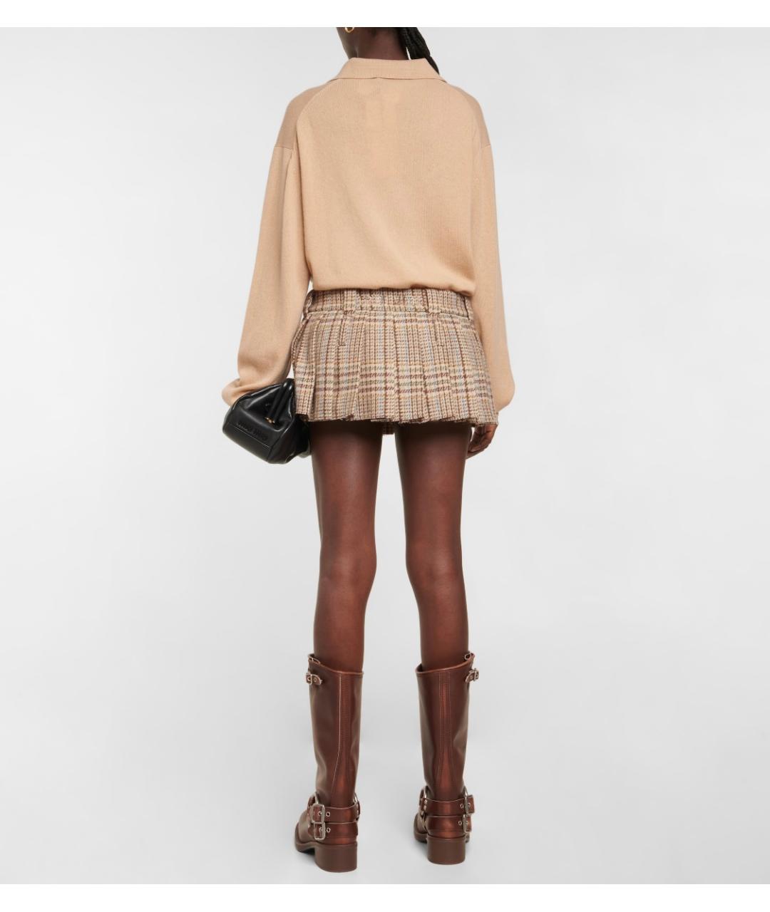 MIU MIU Бежевая шерстяная юбка мини, фото 5