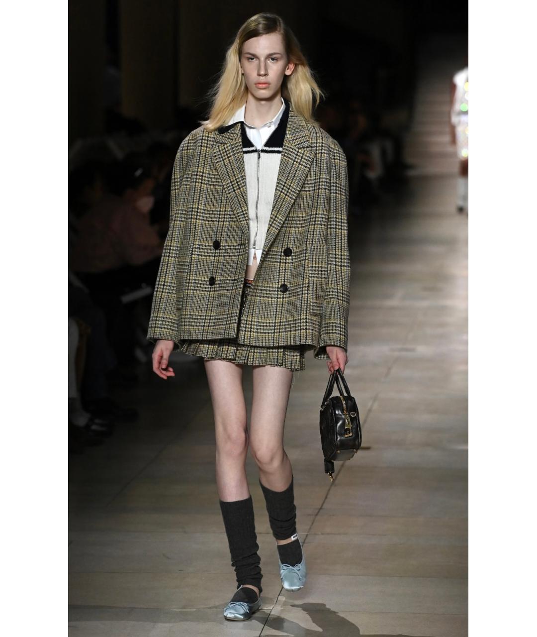 MIU MIU Бежевая шерстяная юбка мини, фото 6