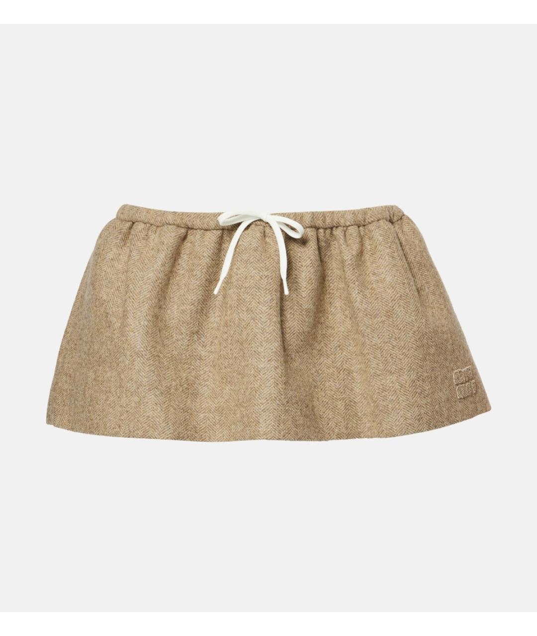 MIU MIU Бежевая шерстяная юбка мини, фото 5