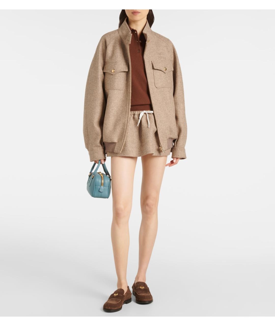 MIU MIU Бежевая шерстяная юбка мини, фото 3