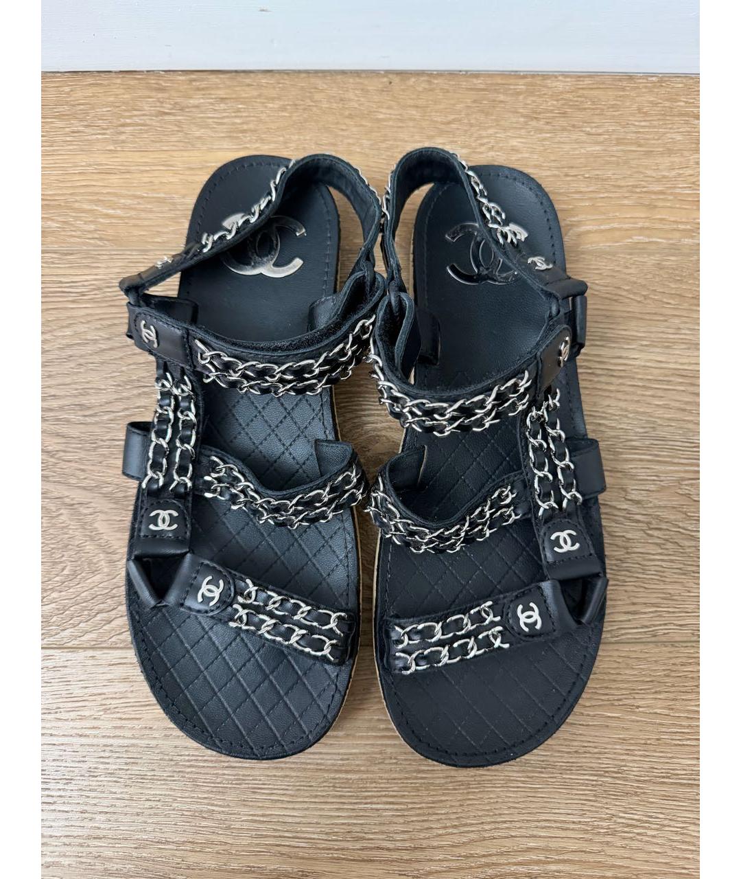 CHANEL Черные кожаные сандалии, фото 3