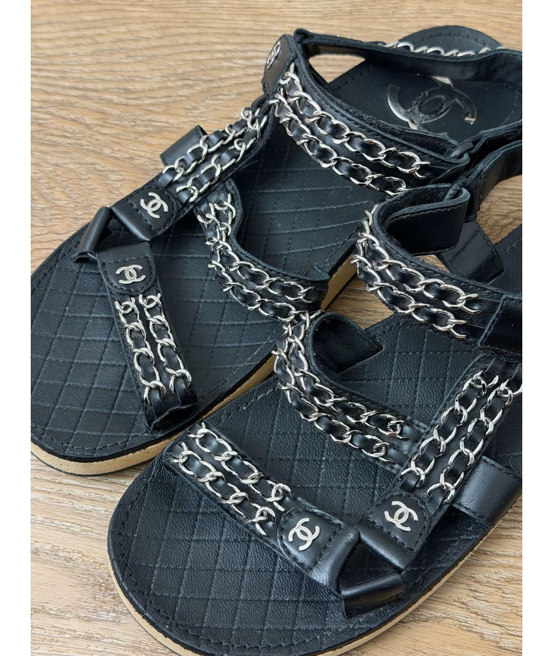 CHANEL Черные кожаные сандалии, фото 7