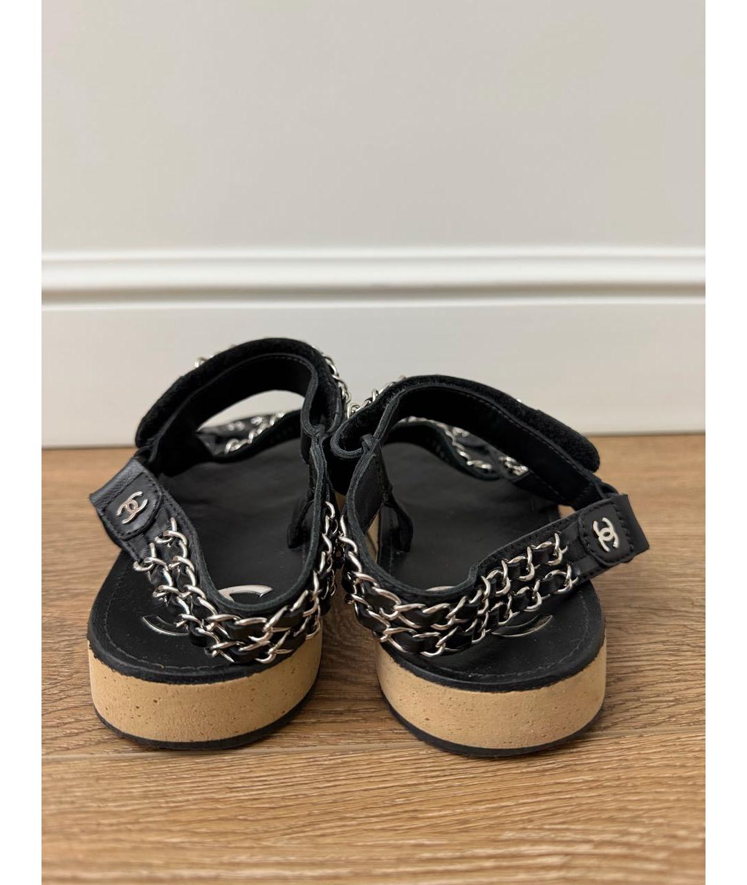 CHANEL Черные кожаные сандалии, фото 4