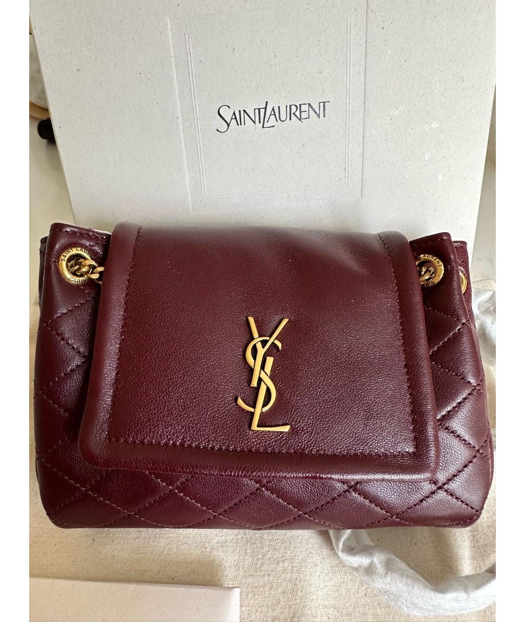 SAINT LAURENT Бордовая кожаная сумка через плечо, фото 9