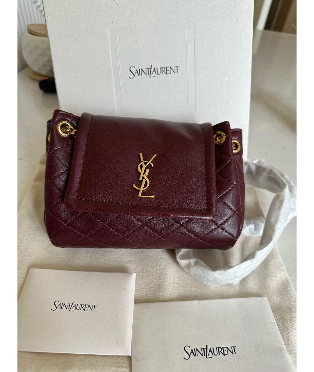 SAINT LAURENT Бордовая кожаная сумка через плечо, фото 3