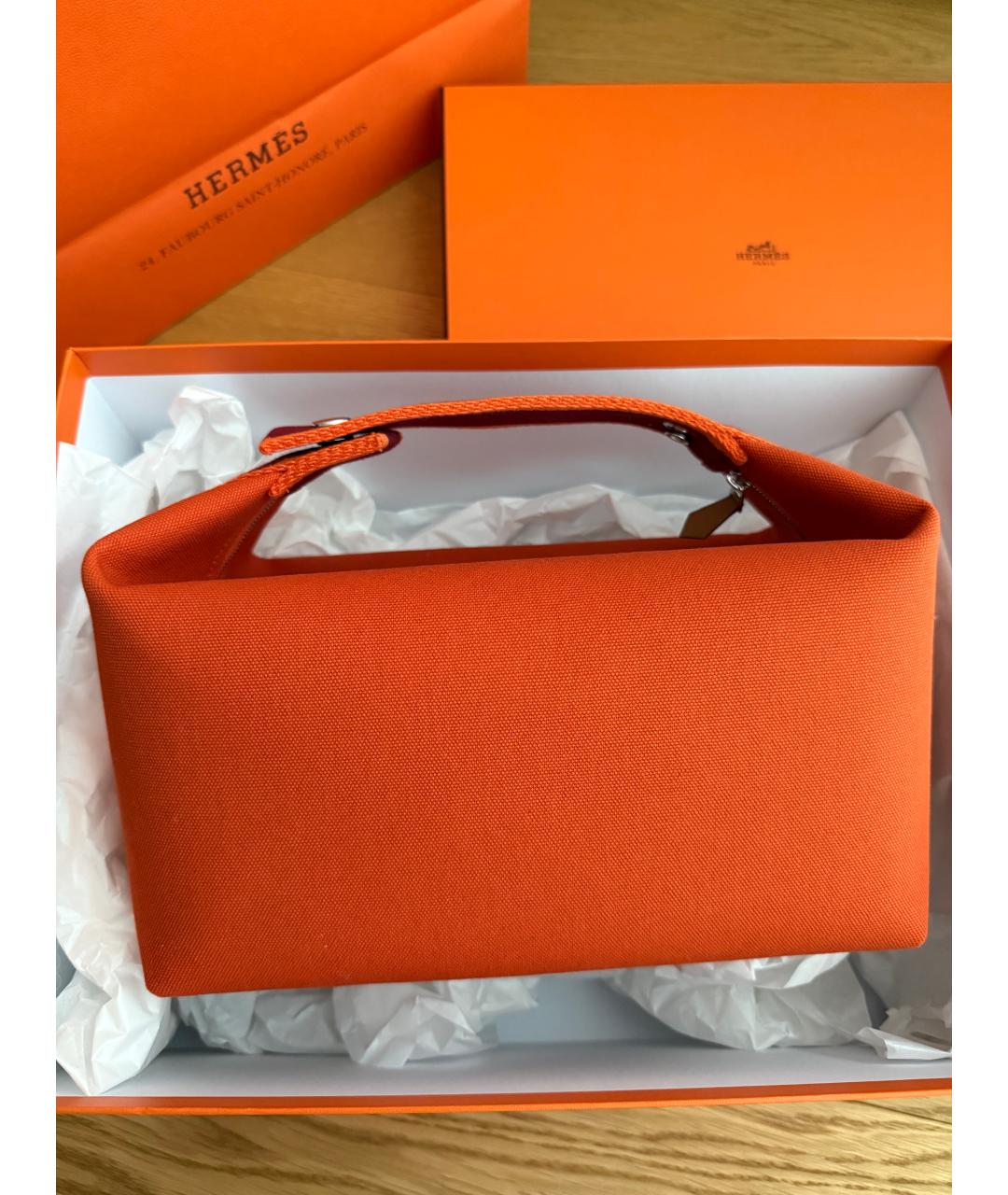 HERMES Оранжевая хлопковая косметичка, фото 3