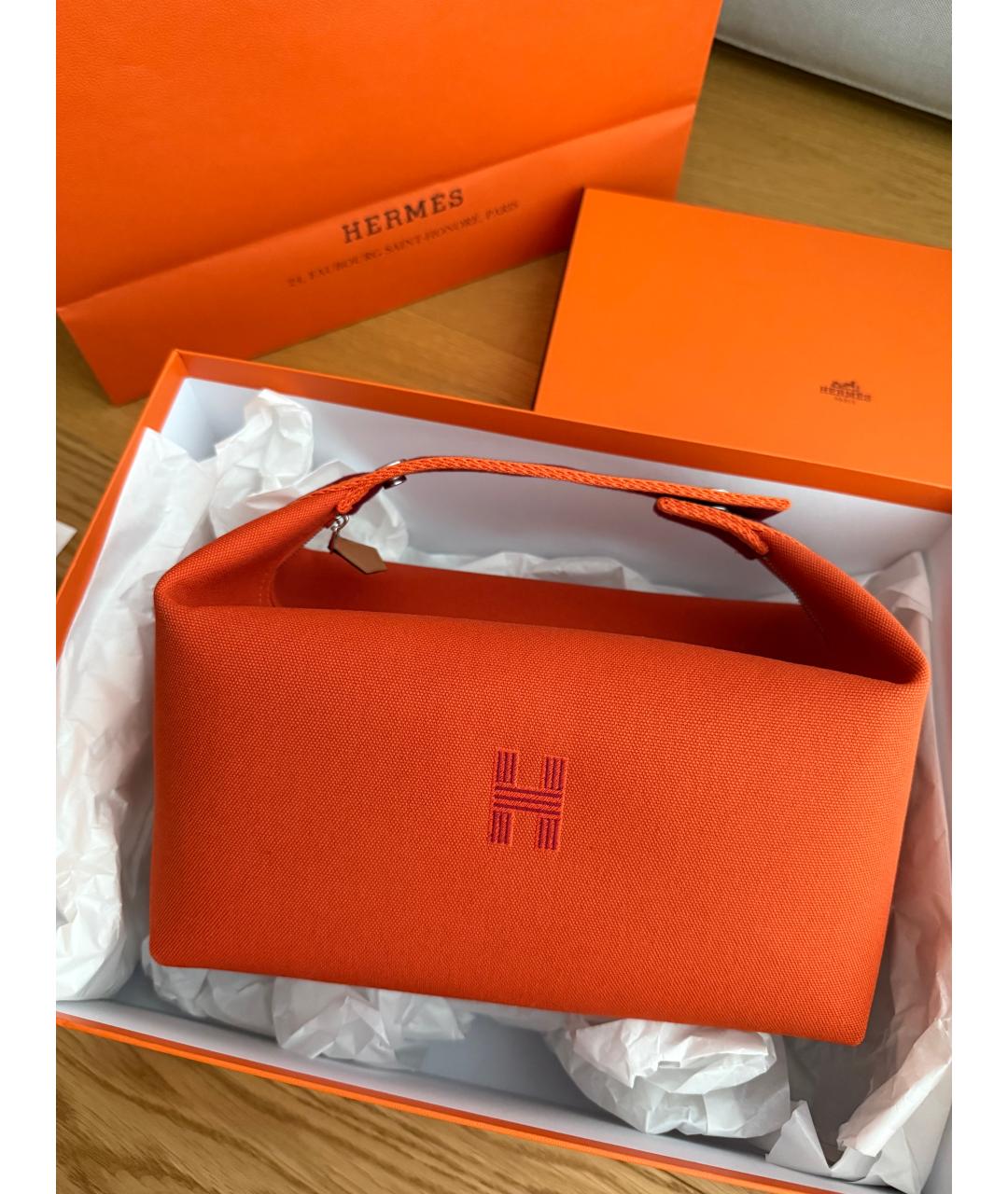 HERMES Оранжевая хлопковая косметичка, фото 10